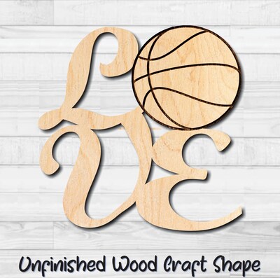 Basketball LOVE Wording Unfinished Wood Shape Blank Laser Engraved Cut Out Woodcraft Craft Supply BSK-002 - image1